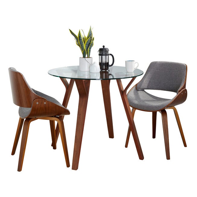 Folia Round Fabrizzi Dining Set - 3 Piece, WALNUT GLASS GREY, hi-res image number null