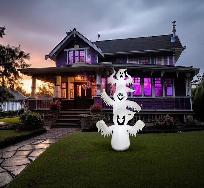 8'H Triple Stacked Inflatable Ghosts, WHITE, hi-res image number null