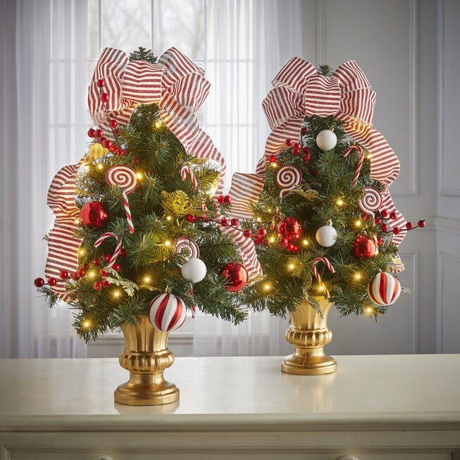 Seasonal 24"H Tabletop Christmas Tree, Red White Brylane Home