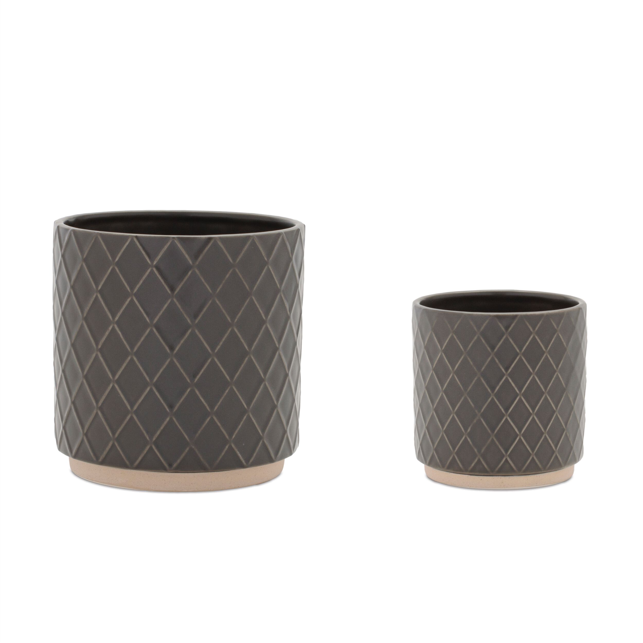 Ceramic Diamond Pattern Planter Set of 2, GRAY, hi-res image number 0