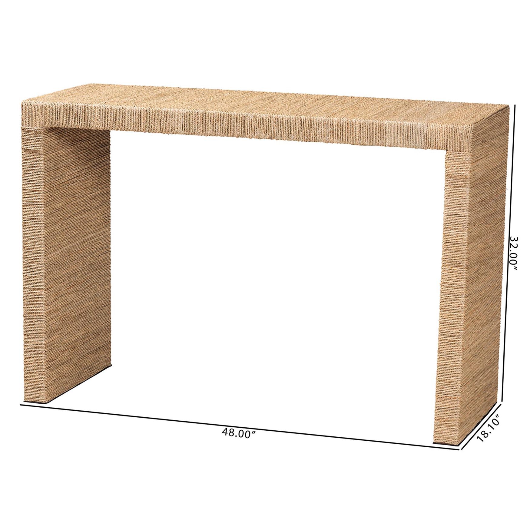 Colandra Modern Bohemian Natural Brown Seagrass And Wood Console Table, , alternate image number 7