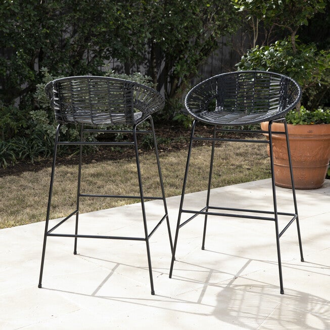 Caltaro Pair of All-Weather Rattan Outdoor Stools, BLACK, hi-res image number 0