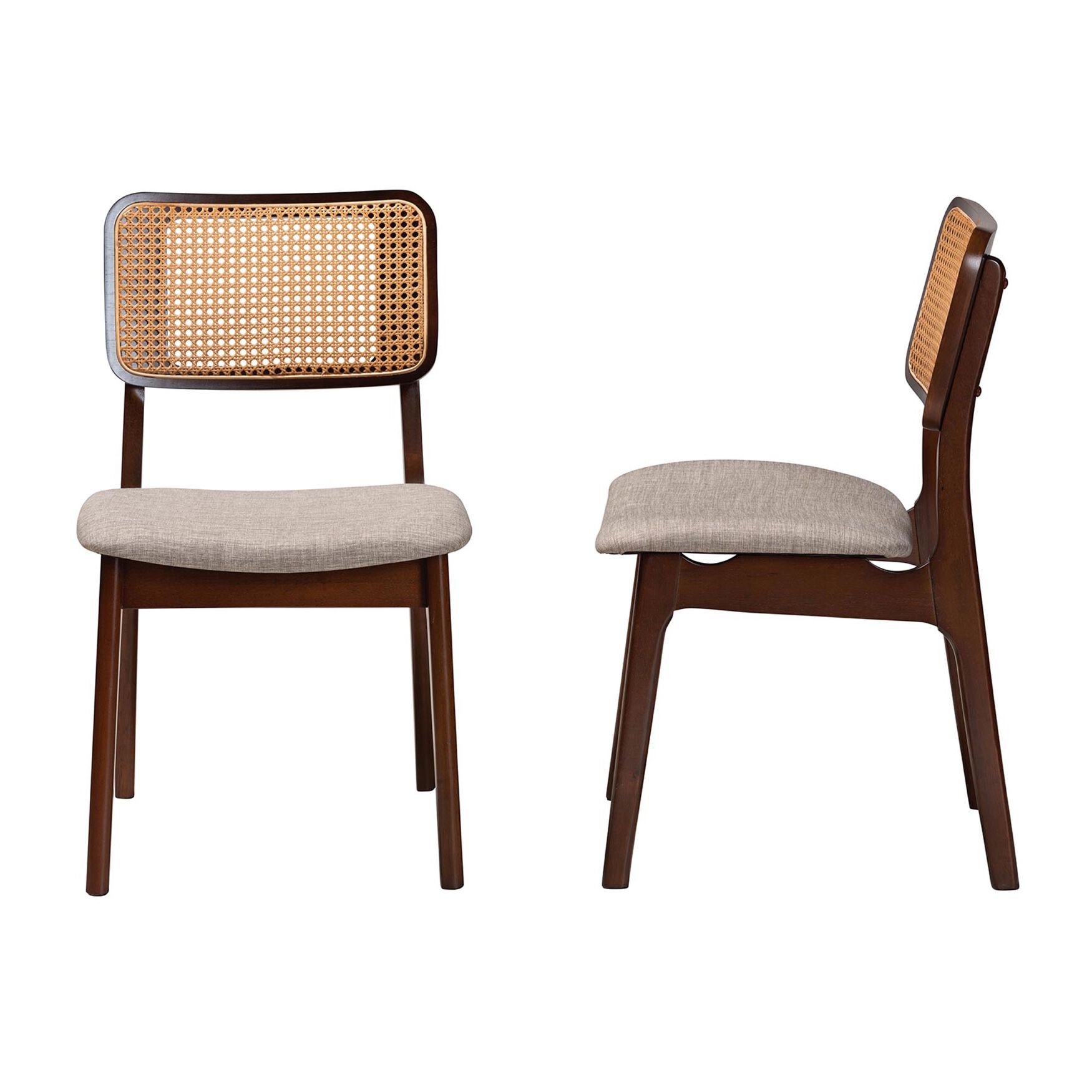 Dannon Mid-Century Modern Grey Fabric And Walnut Brown Finished Wood 2-Piece Dining Chair Set, , alternate image number 2