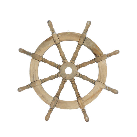 White Coastal Ship Wheel Wood Wall Décor, , on-hover image number null