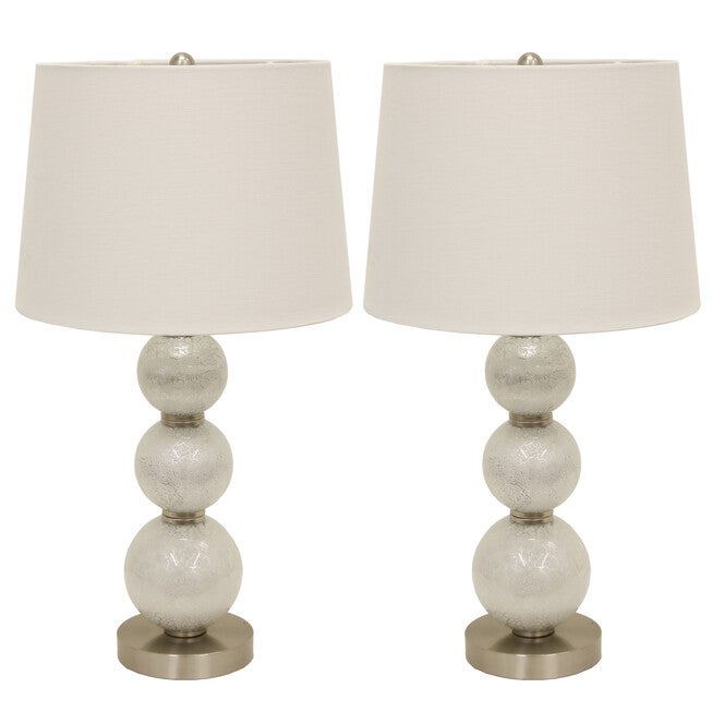 1 Set White Diamond Tri-Tiered Glass Table Lamp White Linen Hardback Shade , WHITE, hi-res image number null