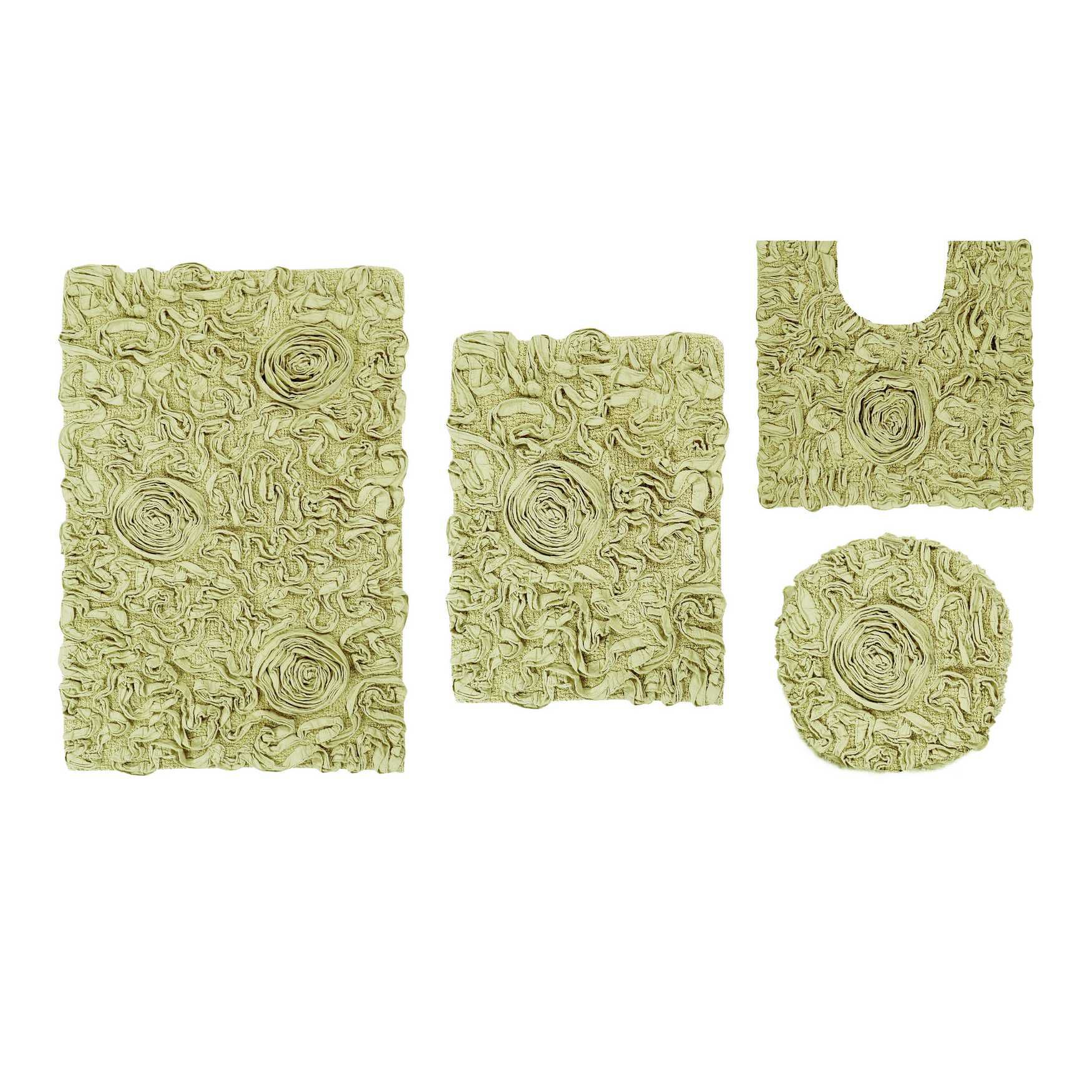 Bell Flower 4 Piece Set Bath Rug Collection, GREEN, hi-res image number 0