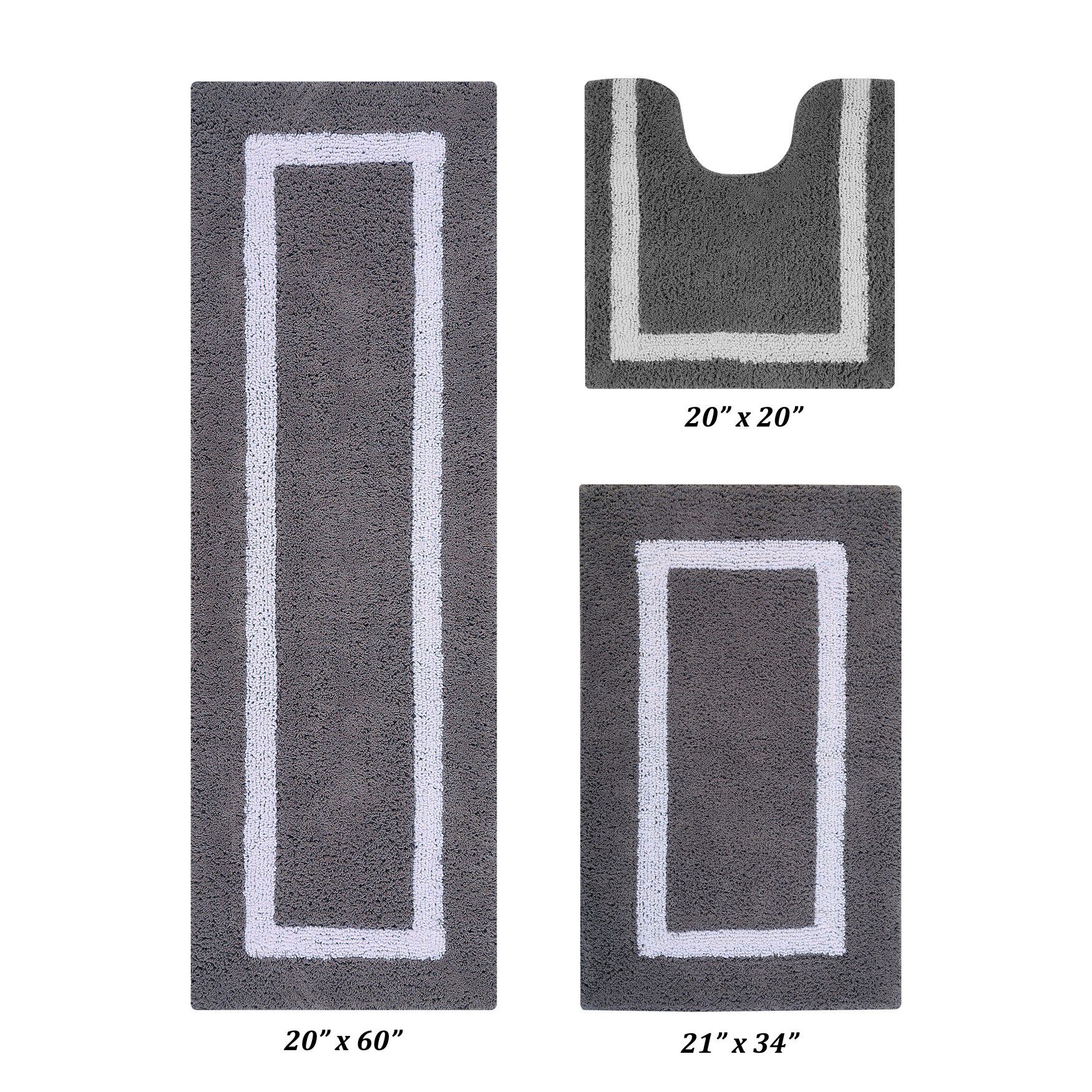 Hotel Collectionis Bath Mat Rug 3 Piece Set (20" x 20" | 21" x 34" | 20" x 60")