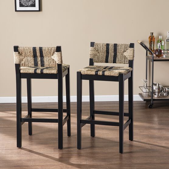Gallacano Seagrass Barstools 2Pc Set, BLACK, hi-res image number null