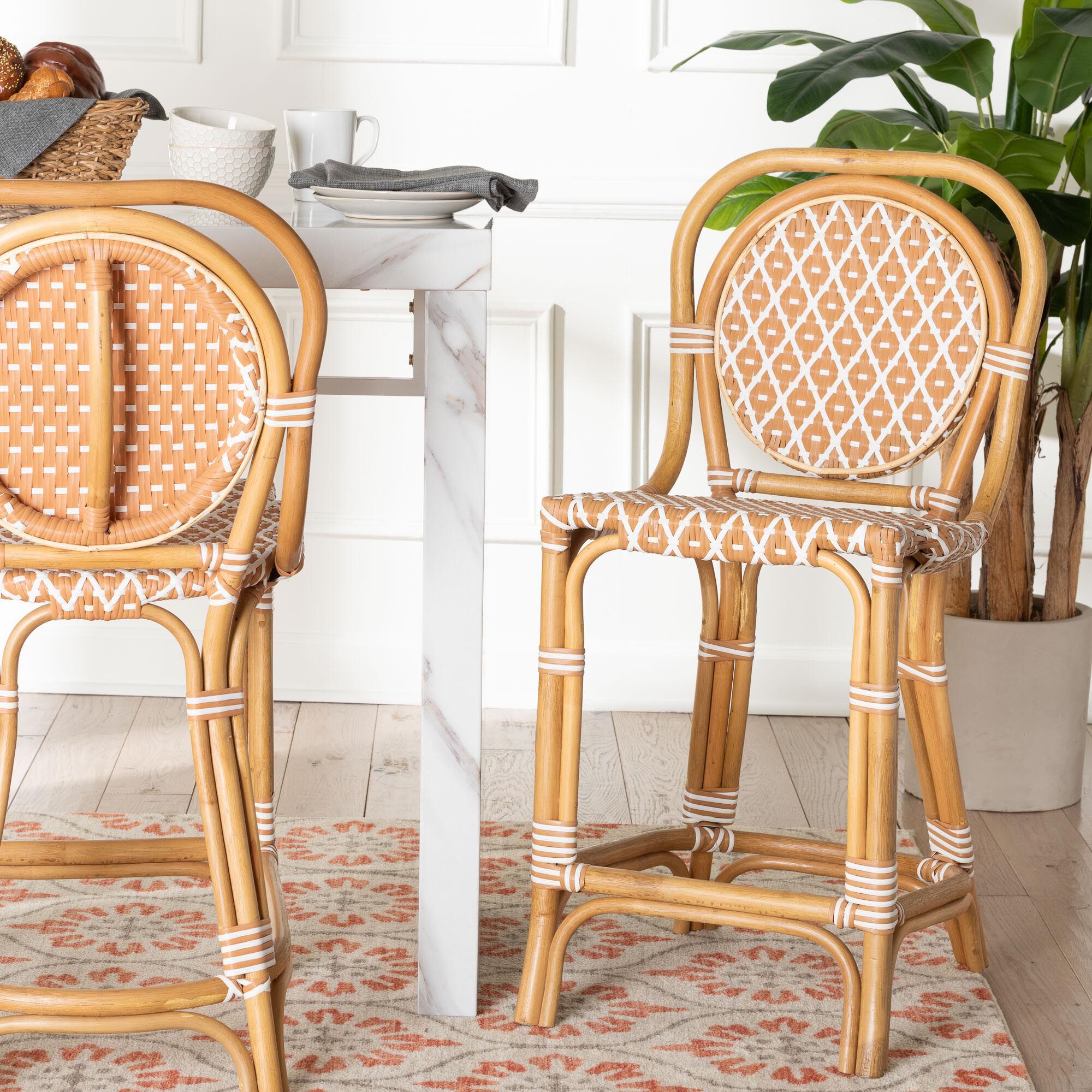 Mattie Rattan Bistro Counter Stool, Green, BEIGE, hi-res image number 0