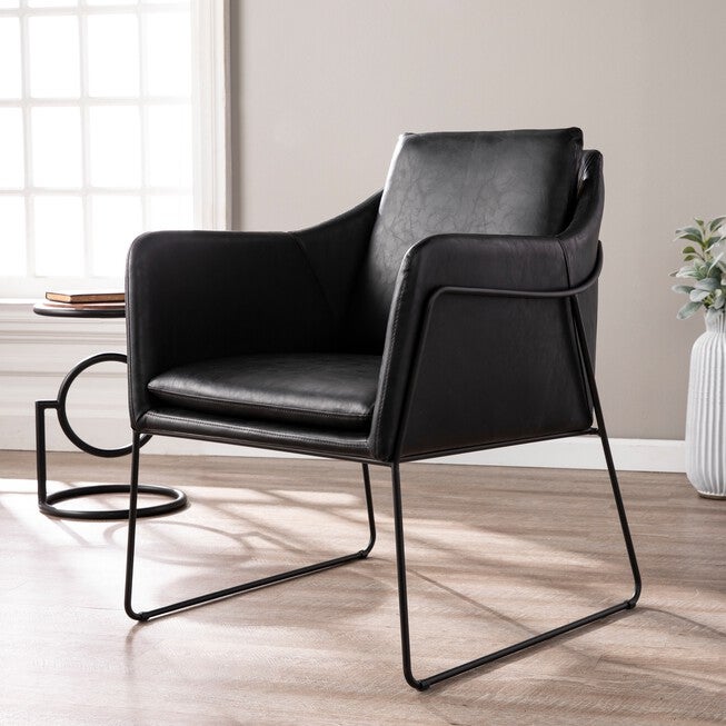 Kester Black Faux Leather Accent Chair, BLACK, hi-res image number 0