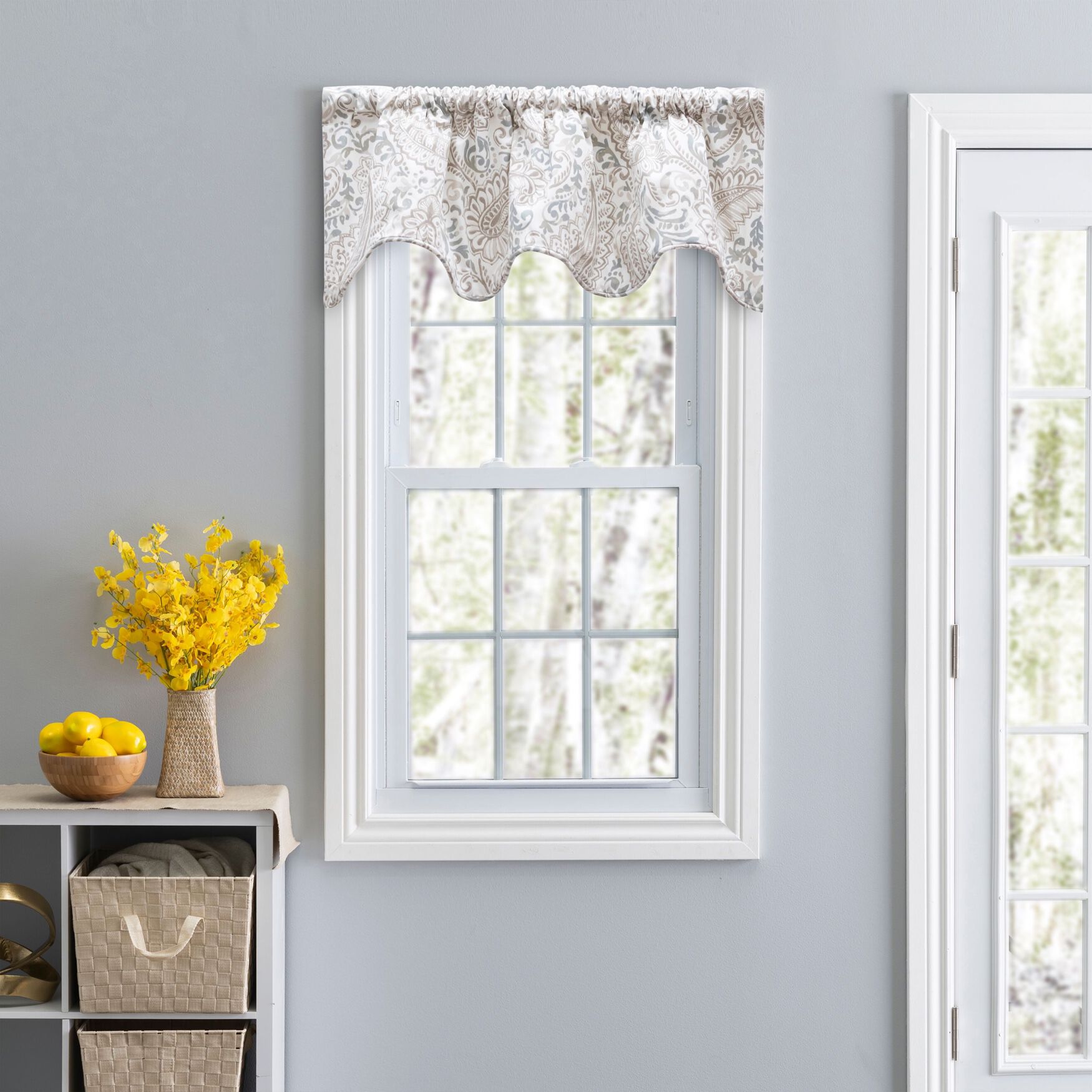 Shannon Curtain Lined Scallop Valance, NATURAL, hi-res image number 0