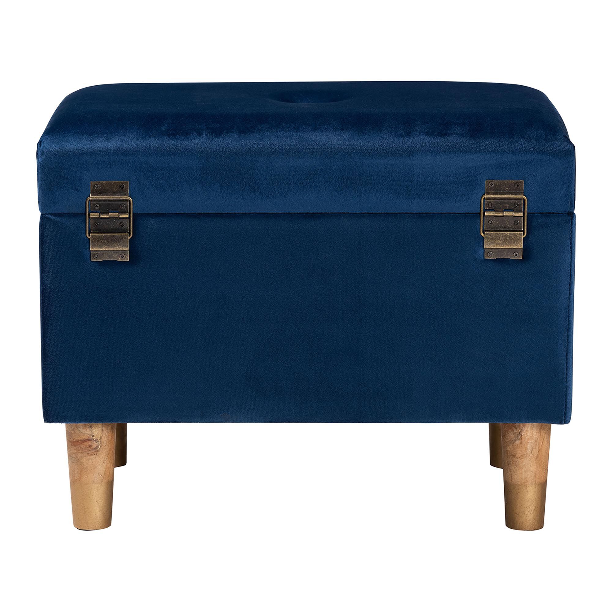 Elias Modern Navy Blue Velvet Fabric Storage Ottoman, NAVY, alternate image number 5
