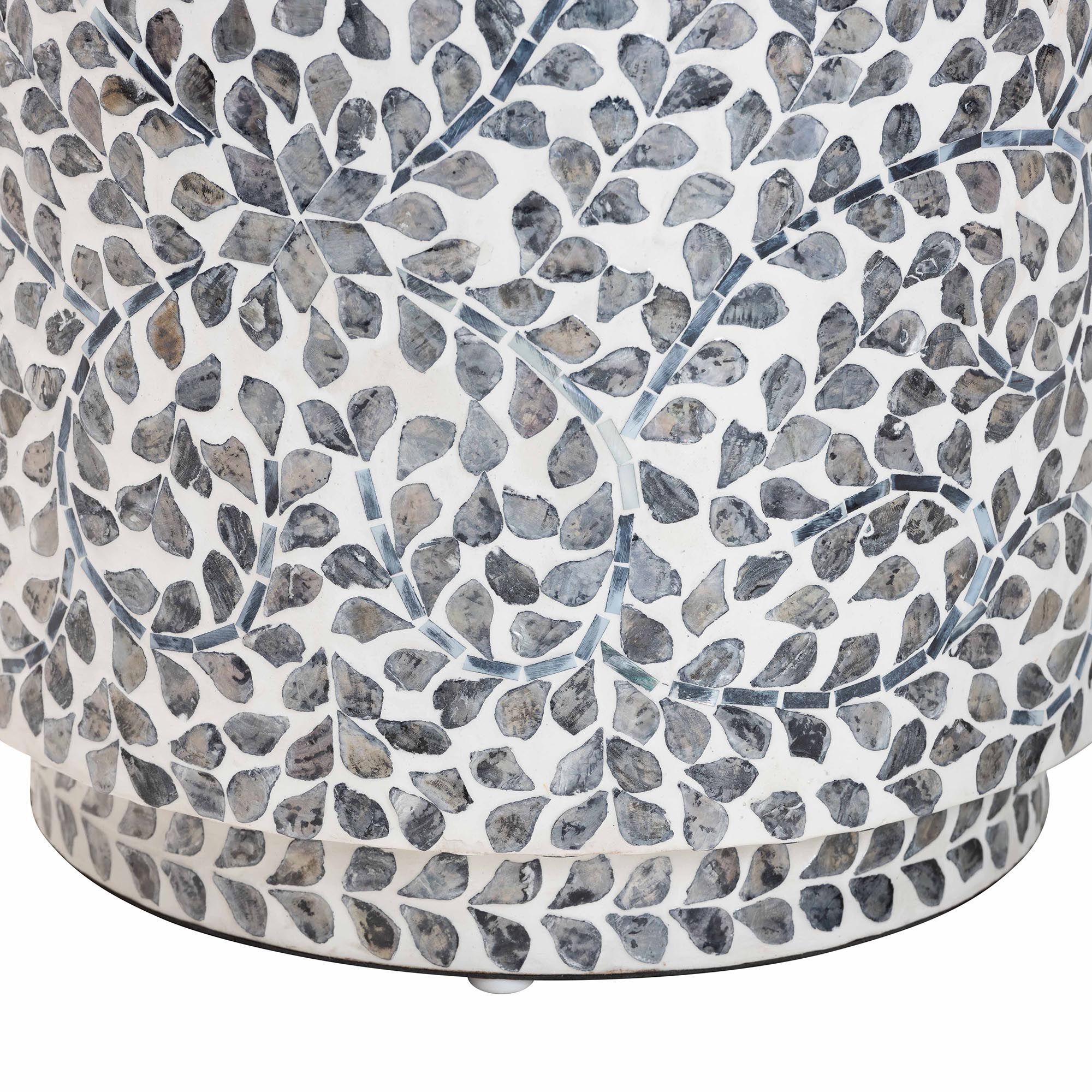 Marilla Coastal Black and White Mother of Pearl Capiz Shell Ottoman Footstool, BLACK, alternate image number 2