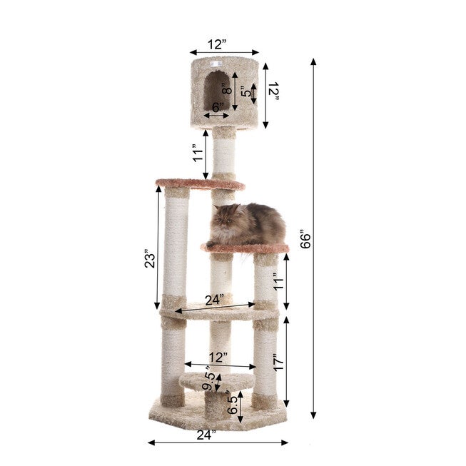 Real Wood 66 inches Cat Climber Junggle Tree With Sisal Carpet Platforms, , alternate image number null