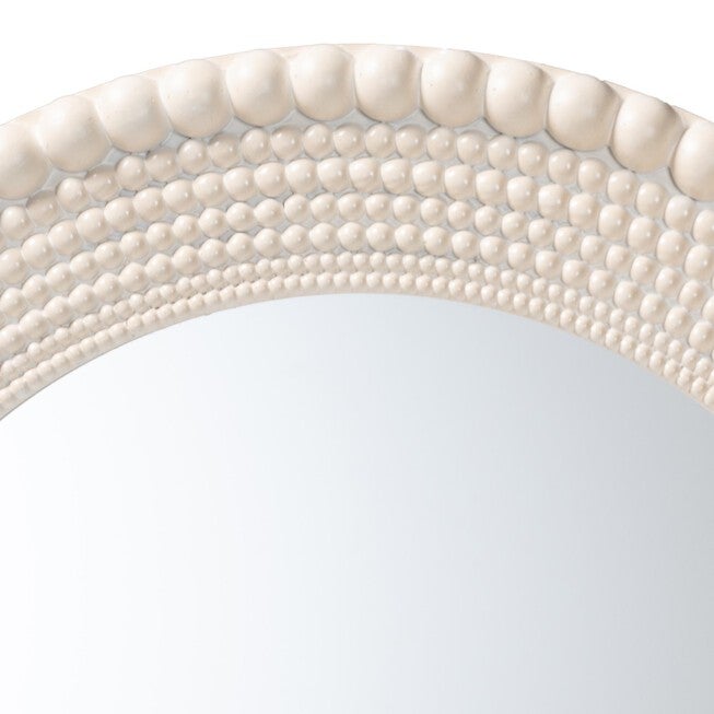 Grazia Modern Round Beaded-framed Accent Mirror in Pearl White, PEARL WHITE, alternate image number null
