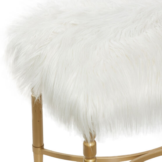 Gold Fur and Metal Contemporary Stool, 20x26x18, , alternate image number null