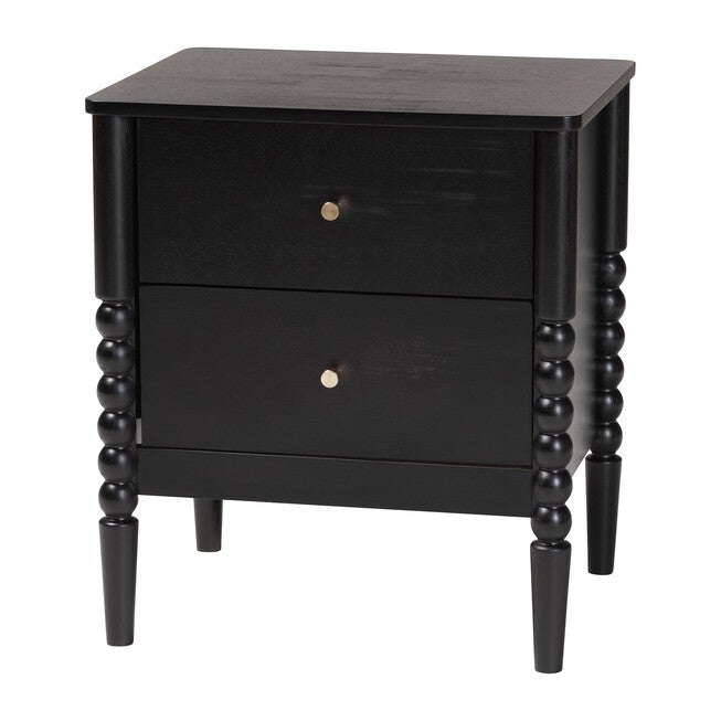 Baxton Studio Lucera Mid-Century Black 2-Drawer Bobbin Nightstand, BLACK, alternate image number 1