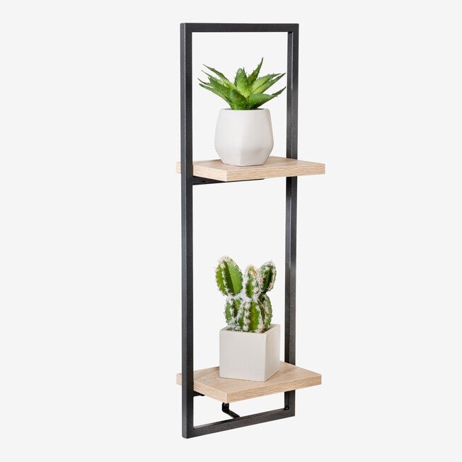Two-Tier Floating Wall Shelf, BLACK, hi-res image number null