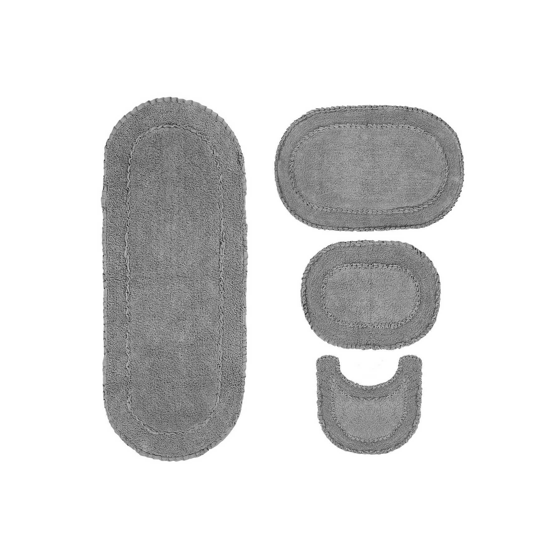 Double Ruffle 4 Piece Set Bath Rug Collection, GREY, hi-res image number 0