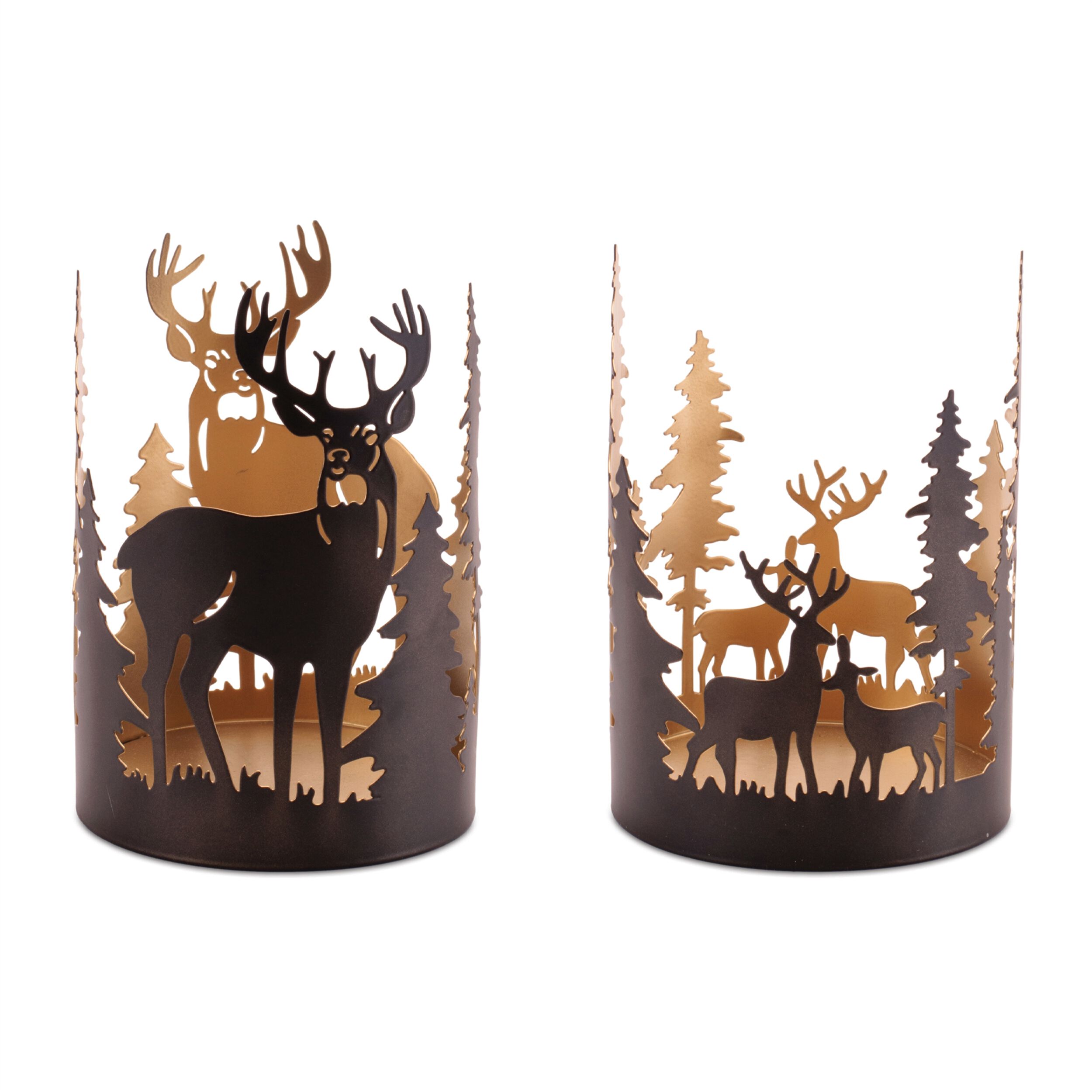Cut Metal Deer and Forest Candle Holder (Set of 2), BLACK GOLD, hi-res image number 0
