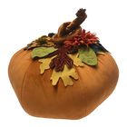 Harvest Velvet Pumpkin with Embroidered Leaves , PUMPKIN, hi-res image number 0
