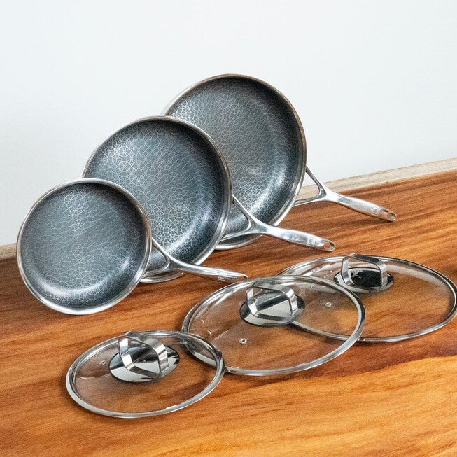 LIVWELL DiamondClad™ 6pc Hybrid Nonstick Stainless Steel Frying Pan Set, Dishwasher Safe, PFOA-free – Silver/Black, SILVER, hi-res image number null