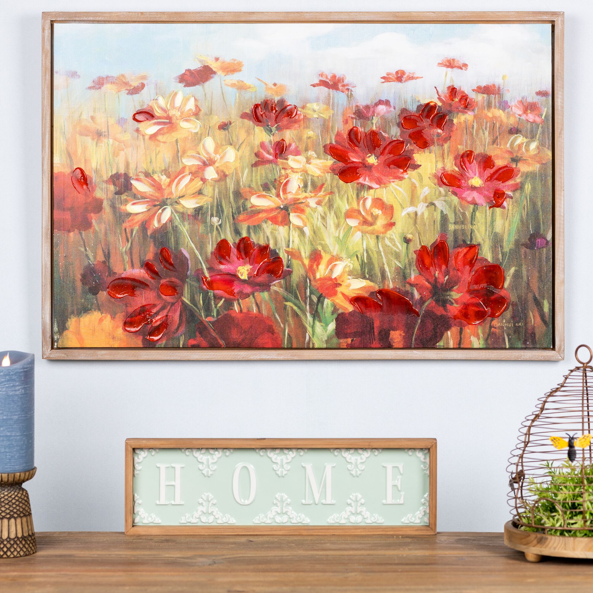 Framed Floral Print 35.5 inchesL x 23.5 inchesH Canvas/Wood, RED, alternate image number 1