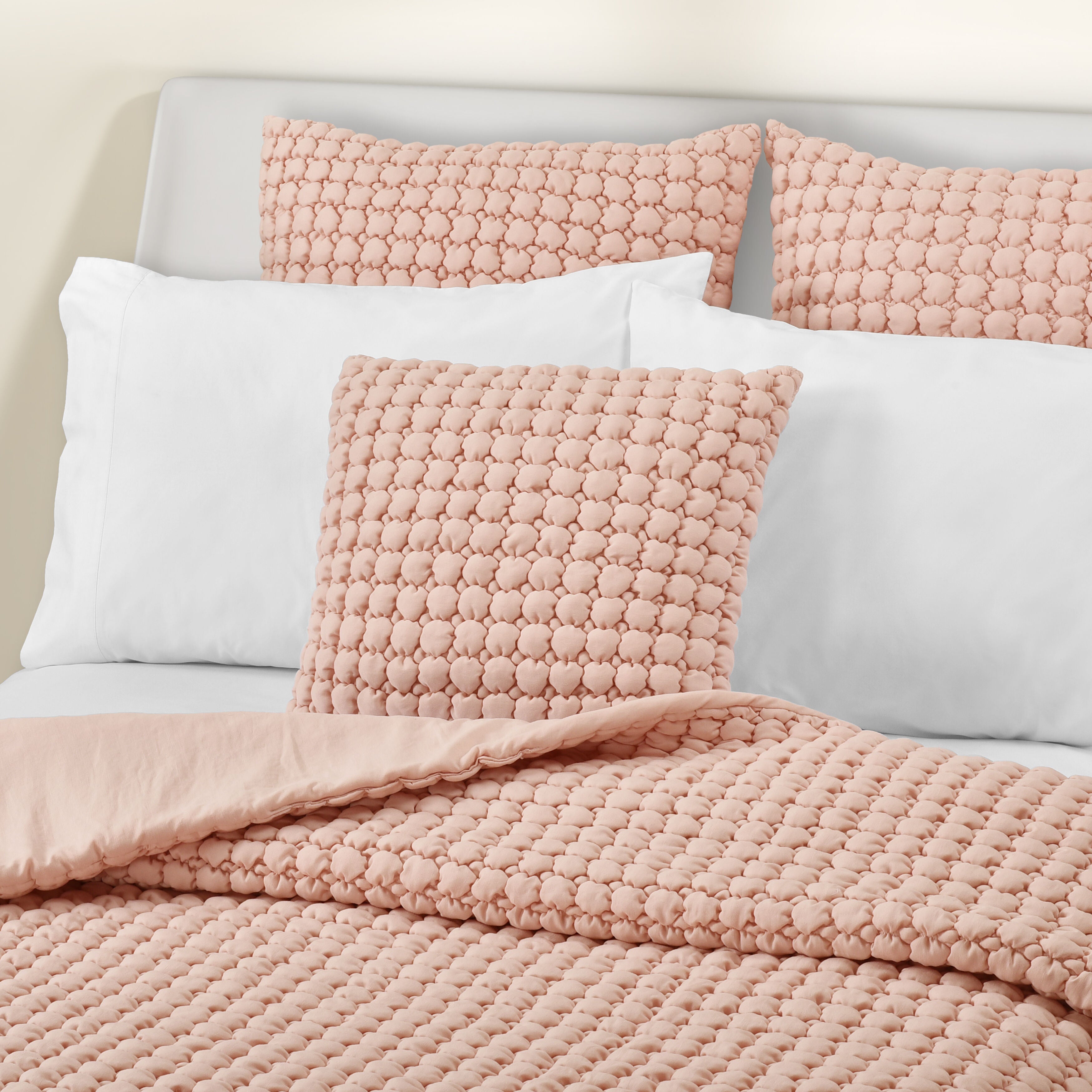 CLOUD PUFF 20 inches SQUARE QUILTED DECORATIVE THROW PILLOW, BLUSH, alternate image number 2