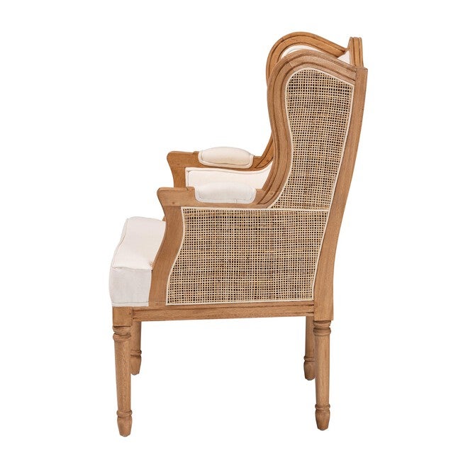 Rachana Traditional French Beige Fabric And Honey Oak Finished Wood Accent Chair, , alternate image number null