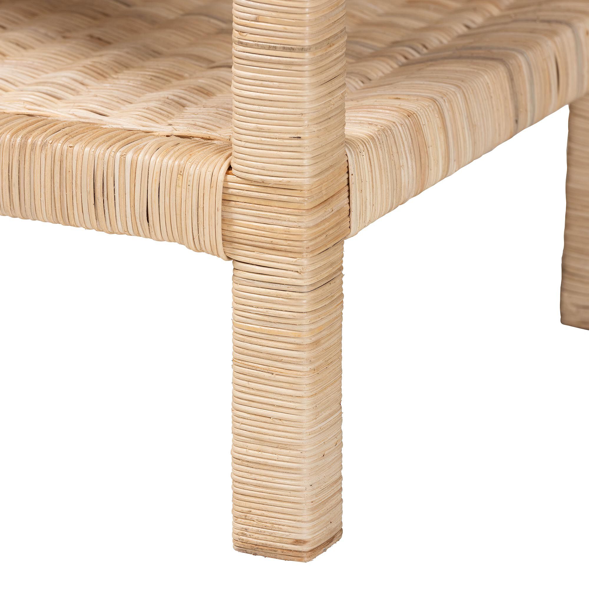Sumana Bohemian Scallop Natural Rattan and Mahogany Side Table, NATURAL, alternate image number 6