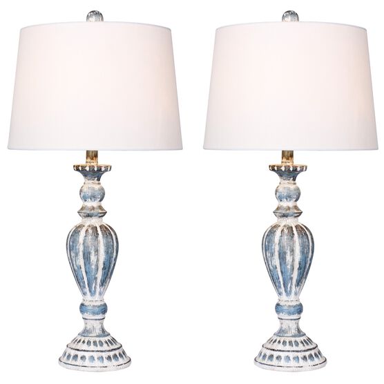 Cottage Antique Blue Resin 29.5" Table Lamp, Set 2, BLUE, hi-res image number null