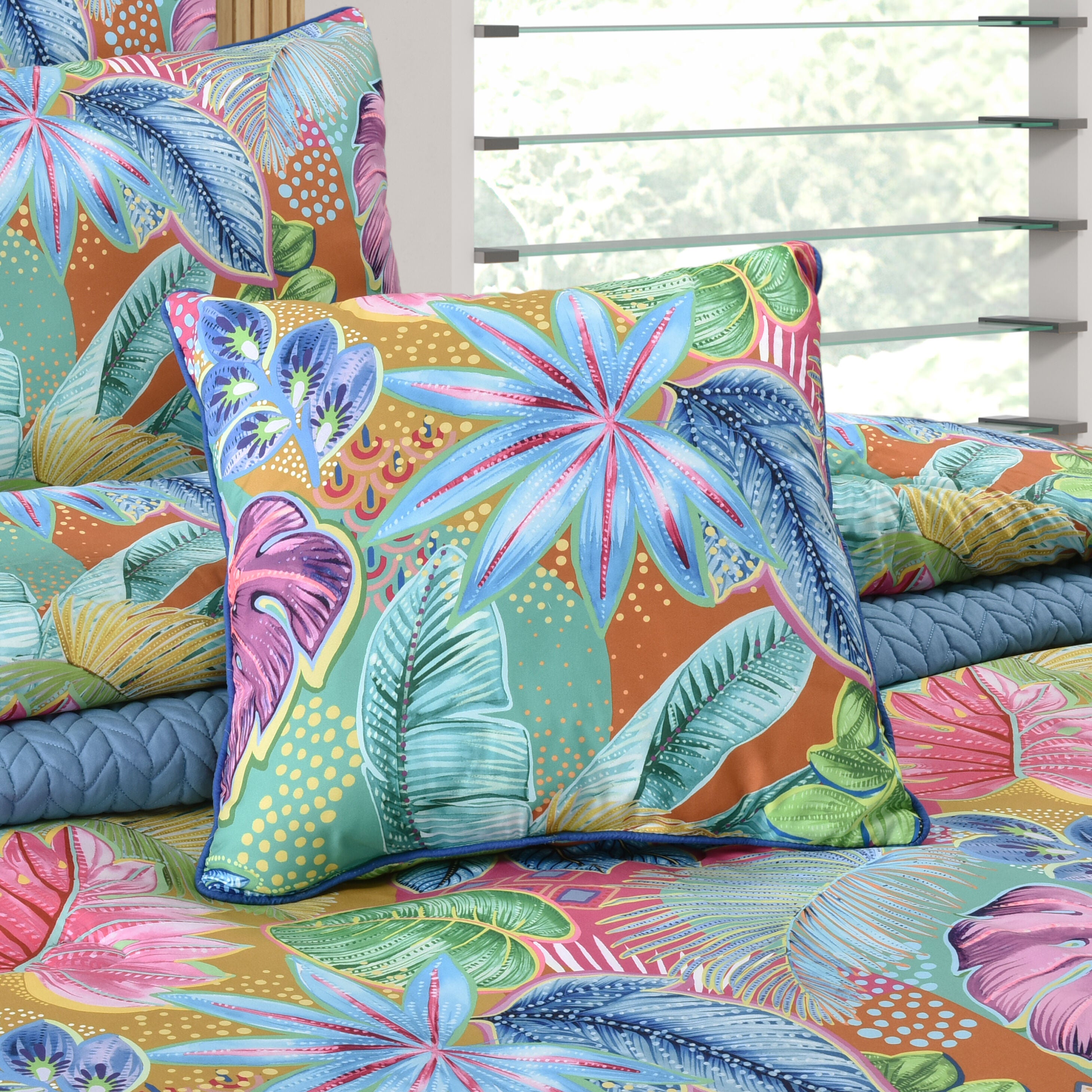 HANALEI 18 inches SQUARE DECORATIVE THROW PILLOW, TURQUOISE, alternate image number 2