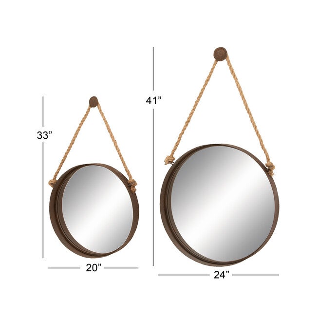 Set Of 2 Brown Metal Industrial Wall Mirror, , alternate image number 6