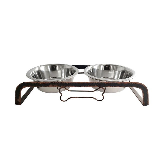 Rustic Bone Pet Dog Raised Feeder with Bowls, 2 QT, COPPER, hi-res image number null