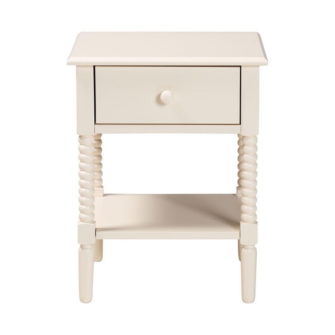 Baxton Studio Braith Farmhouse Black Spindle Wood 1-Drawer Nightstand, IVORY, alternate image number 3