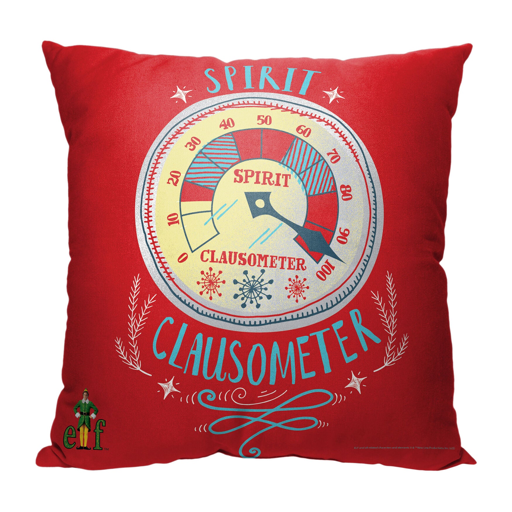 Wb Elf Spirit Clausometer Printed Throw Pillow, O, hi-res image number 0