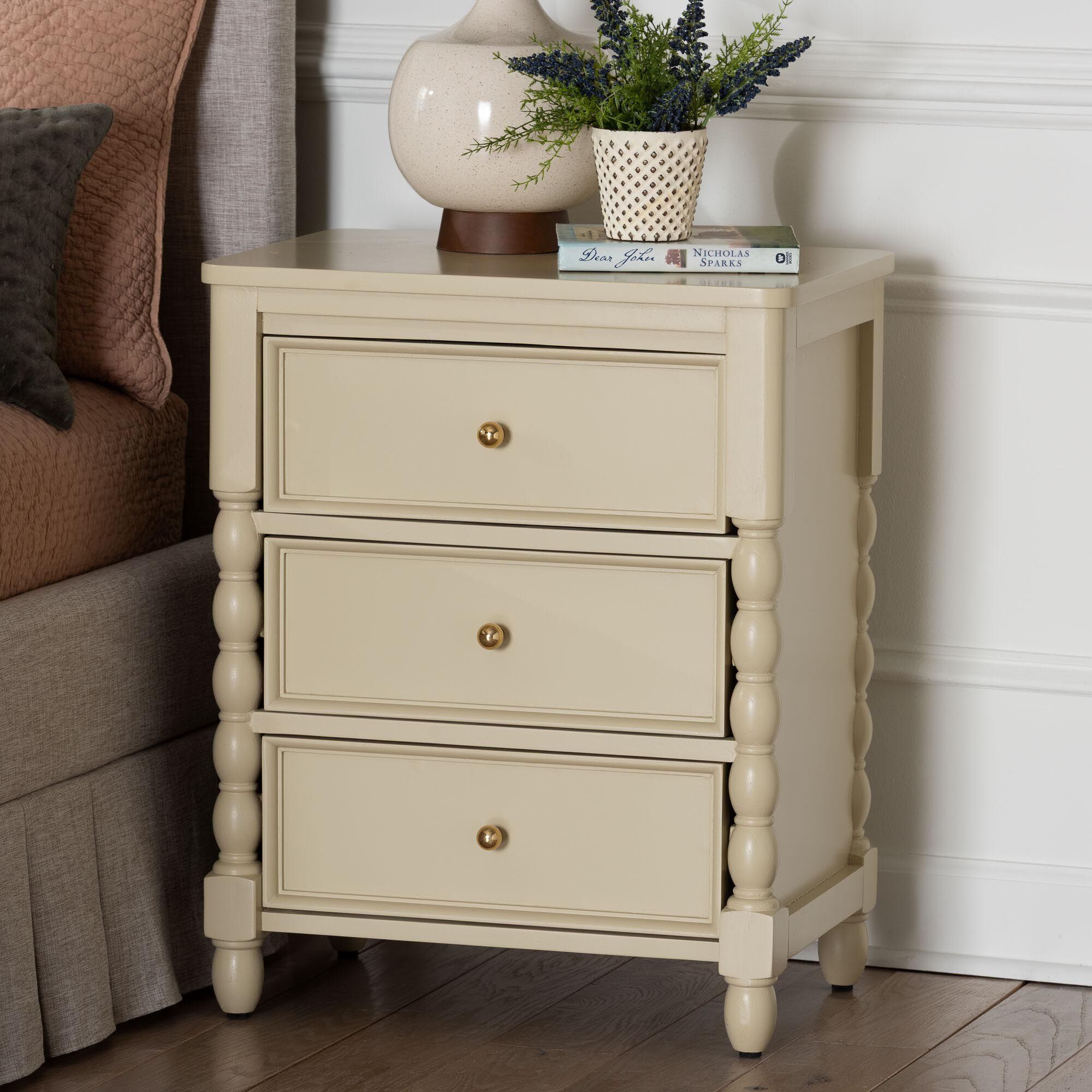 Kyla Nightstand with Spindle Legs, BEIGE, hi-res image number 0