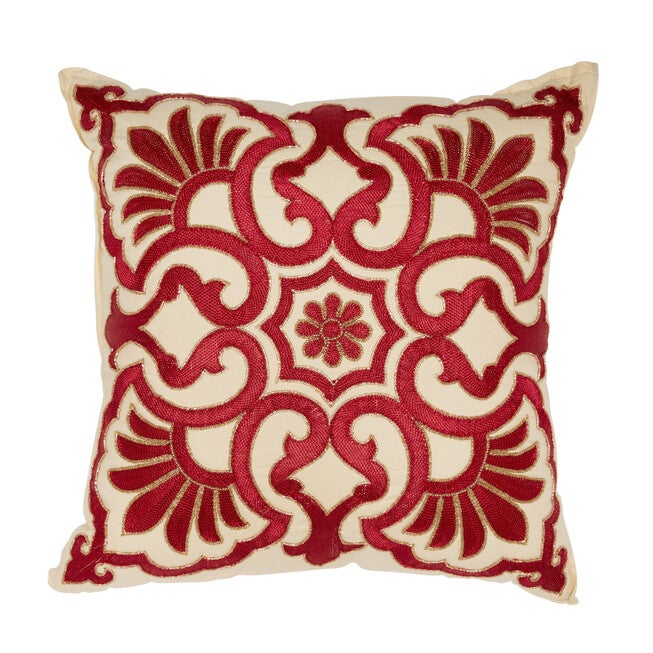 Josephine Embroidered Decor Pillow, IVORY RED, hi-res image number 0