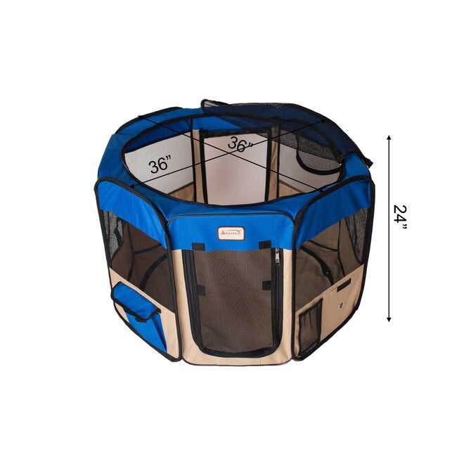 Portable Pet Dog Kitten Playpen In Blue And Beige Combo, , alternate image number null