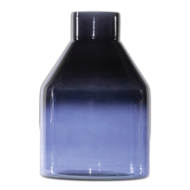 Blue Soda Lime Glass Bottle Vase 7 inchesH, BLUE, hi-res image number null