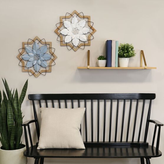 Metal White Flower and Wood Frame, , alternate image number null