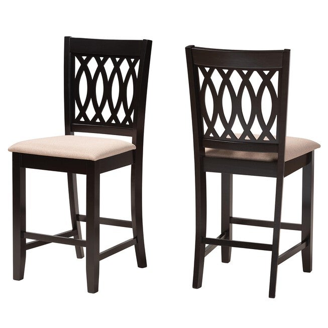 Florencia Modern Beige Fabric And Espresso Brown Finished Wood Counter Stool, BEIGE ESPRESSO BROWN, hi-res image number null