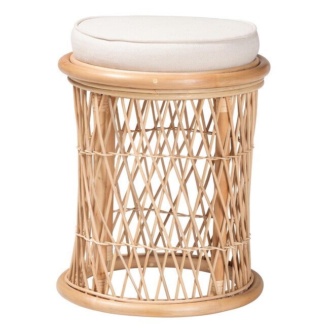 Junius Bohemian Natural Rattan Ottoman Footstool, NATURAL WHITE, hi-res image number null