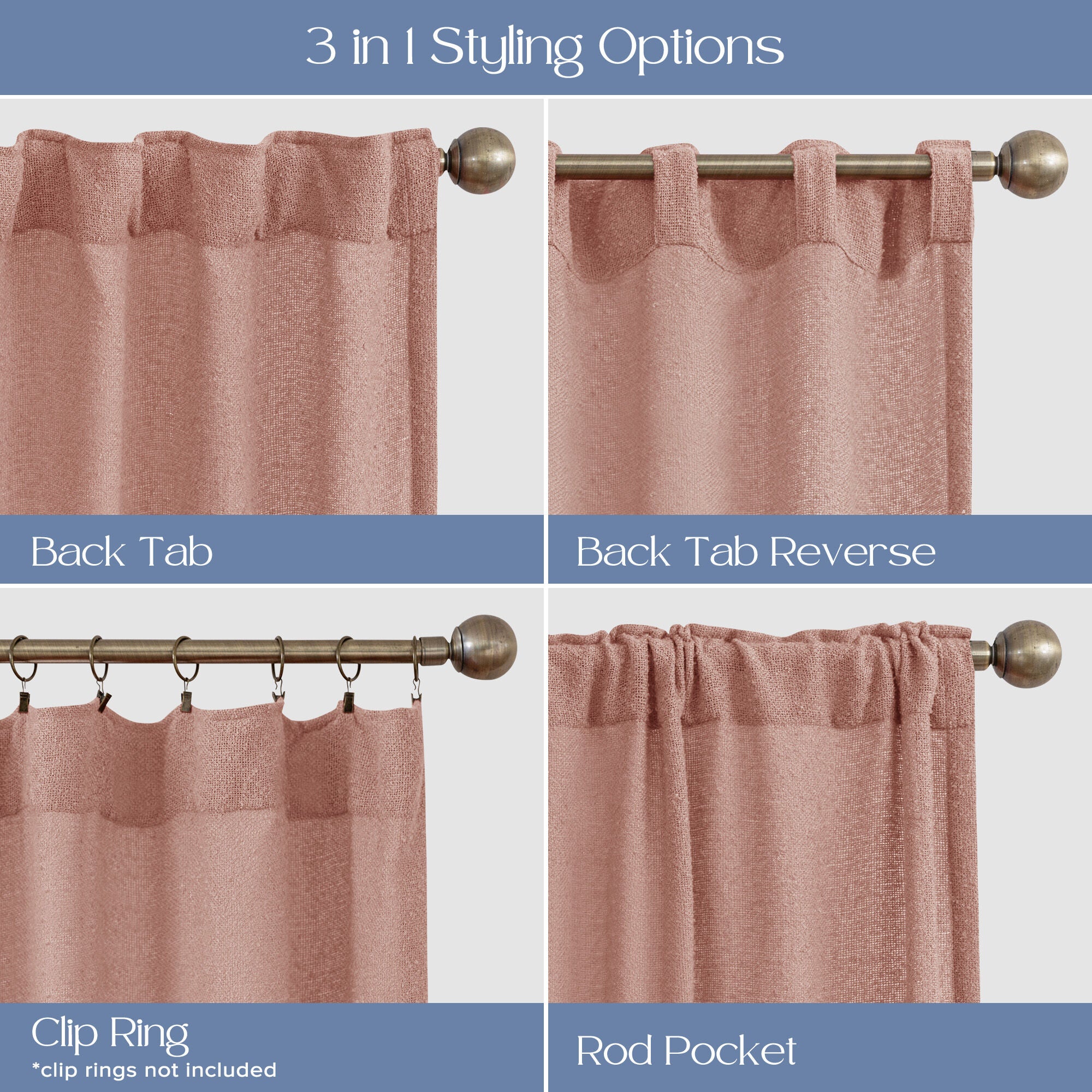 Boucle Sheer Back Tab Single Panel, CLAY, alternate image number 3