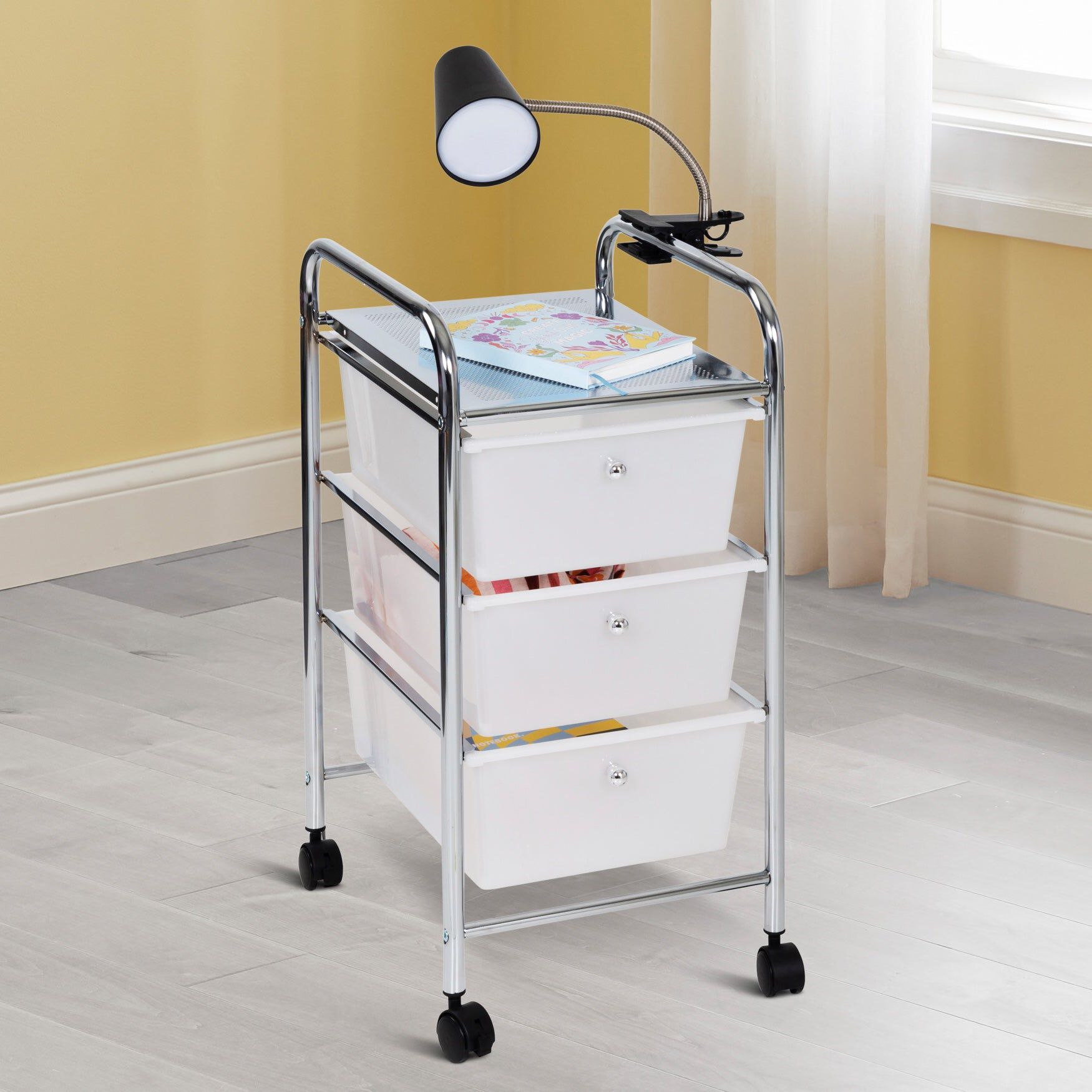3-Drawer Rolling Storage Cart, CHROME CLEAR, hi-res image number 0