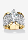 Yellow Gold Plated Cubic Zirconia and Round Crystals Cocktail Ring, GOLD, hi-res image number null