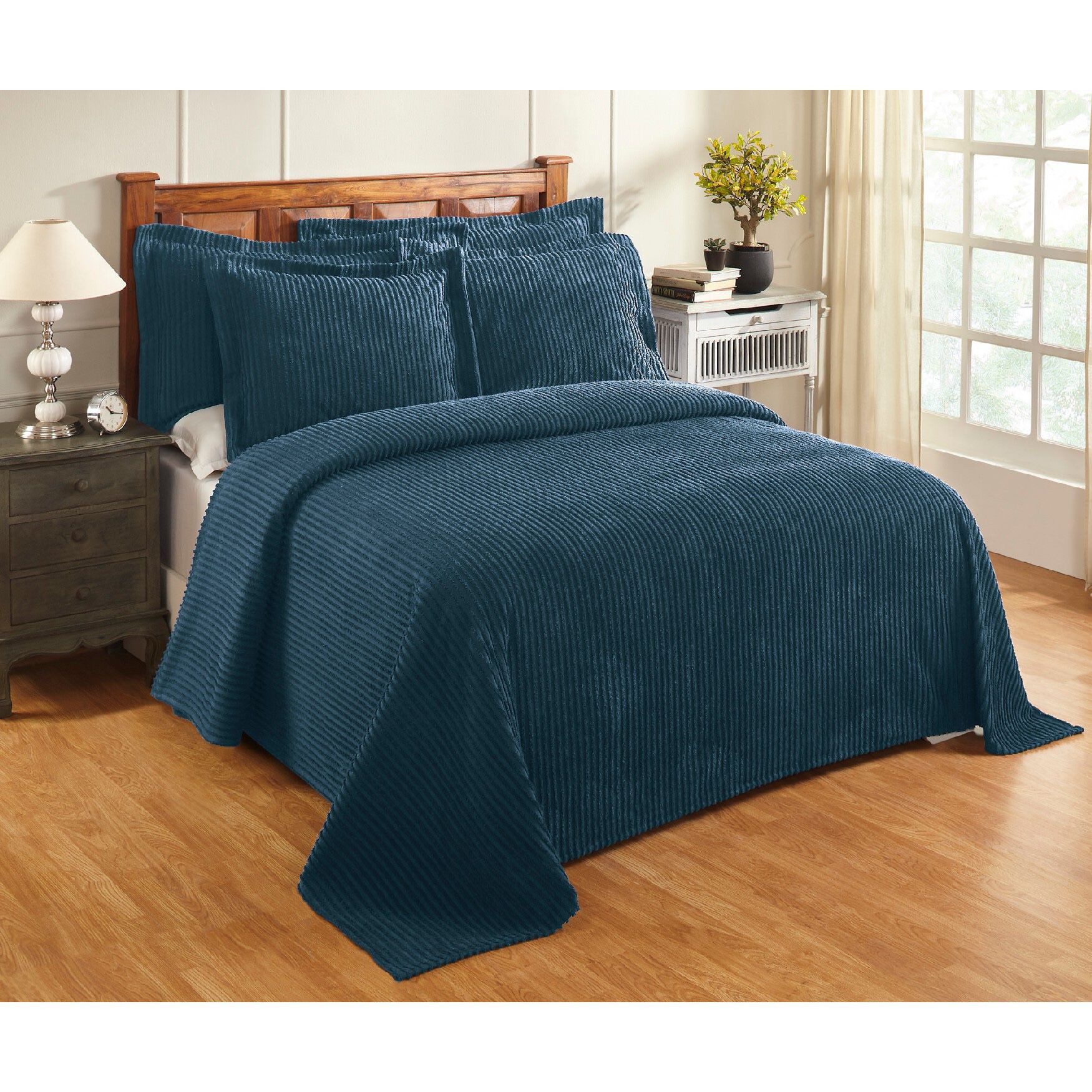 Better Trends Jullian Collection in Bold Stripes Design Bedspread, TEAL, hi-res image number 0