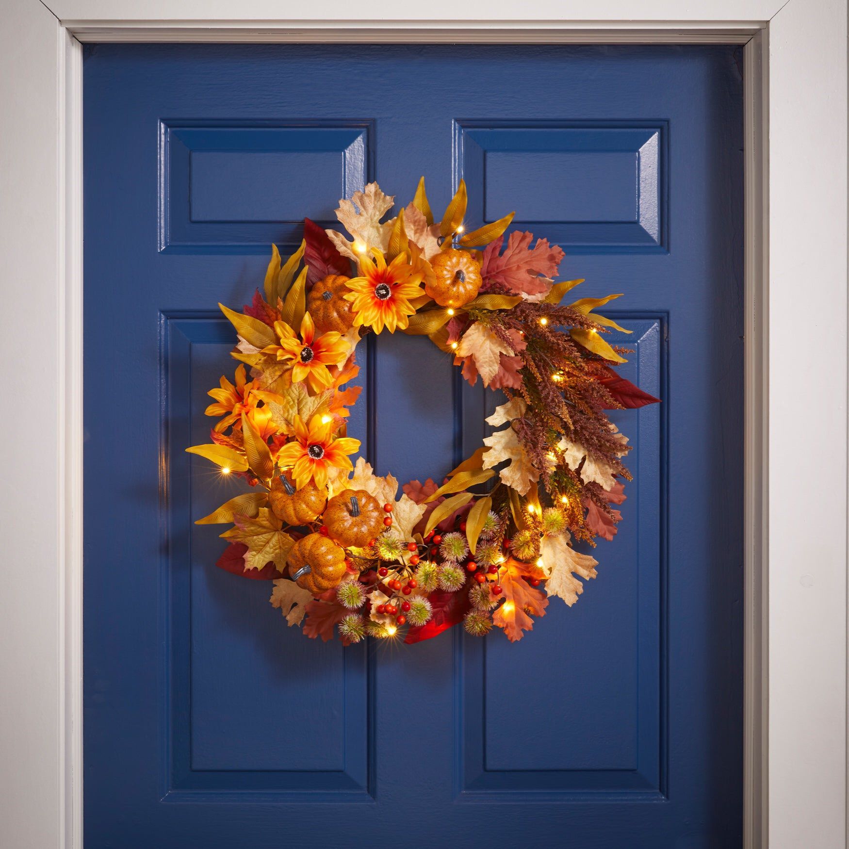 24" Pre-Lit Harvest Daisy Wreath