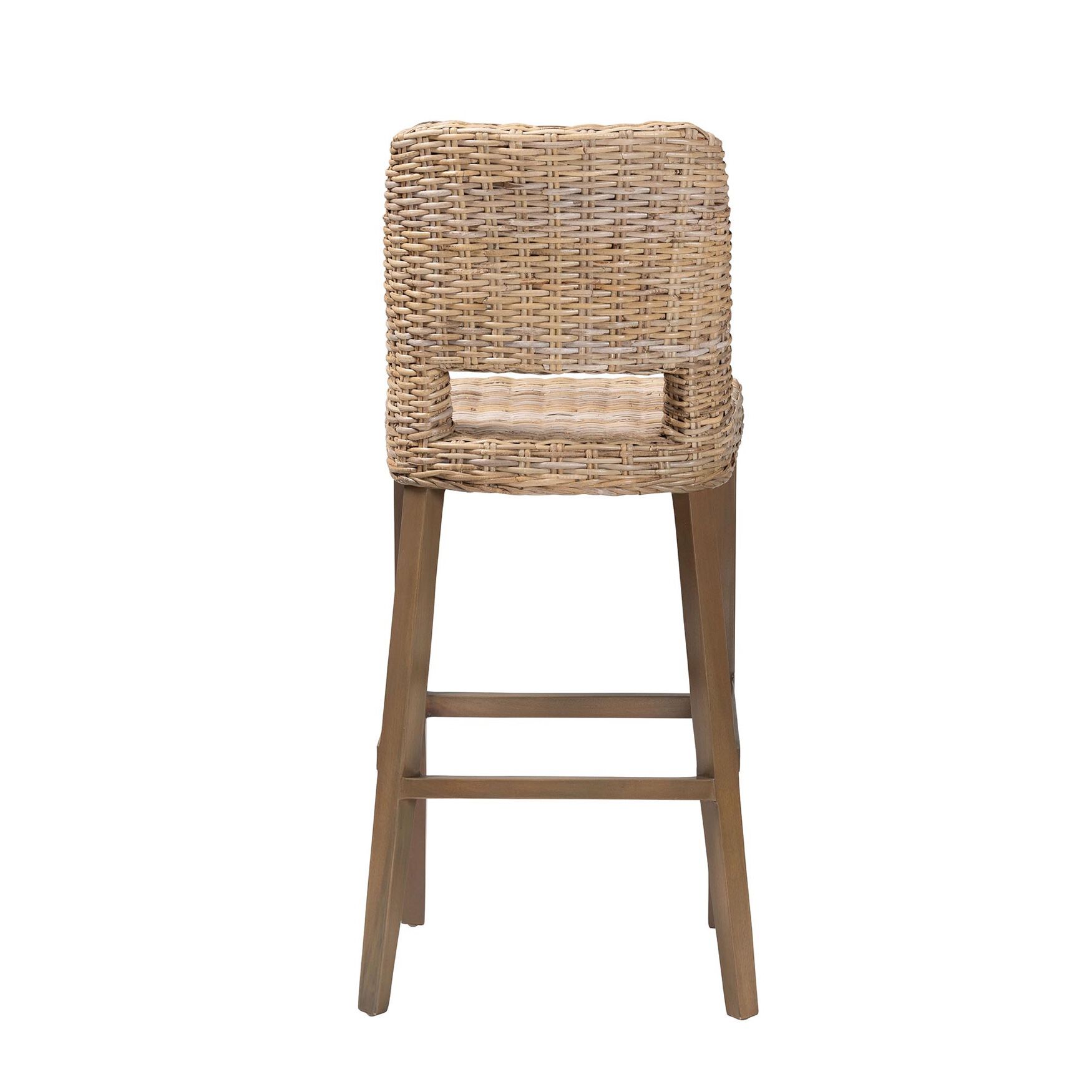 Magy Modern Bohemian Grey Kubu Rattan and Mahogany Wood Bar Stool, , alternate image number 9