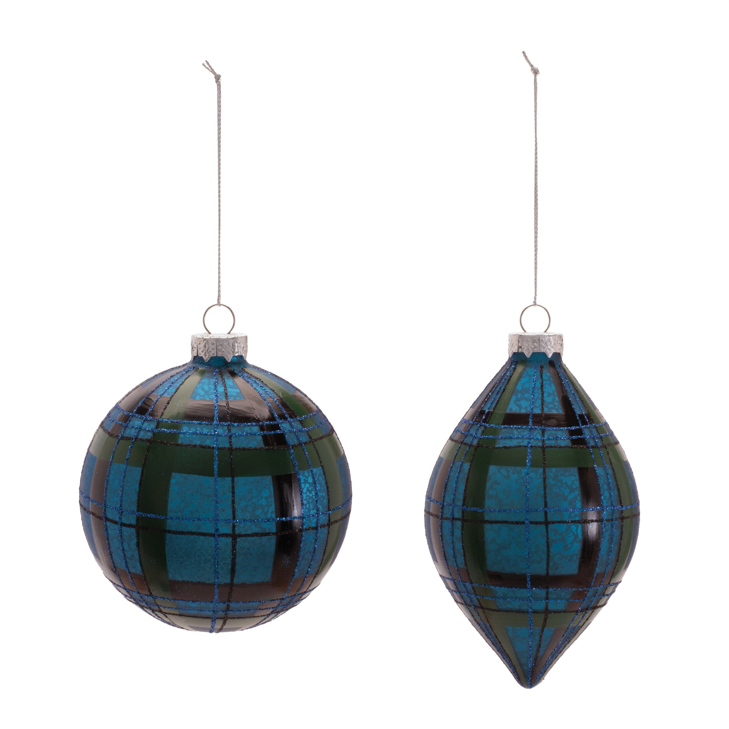 Plaid Glass Ornament (Set of 6), BLUE GREEN BLACK, alternate image number 1